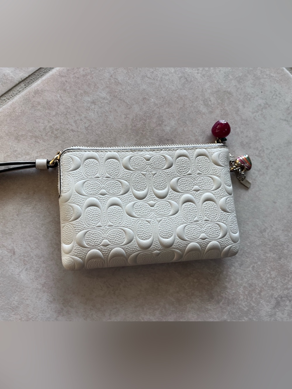 Coach White Embossed Signature Wristlet with Charm - Picture 3 of 6